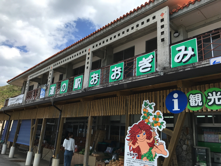 大宜味村の道の駅では、地元で取れた野菜や果物を販売しています。おすすめは赤土大根やシークワーサーです。